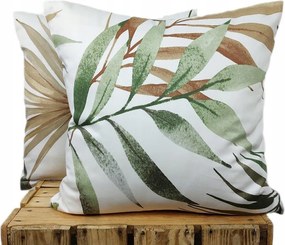 Párnahuzat szatén Prémium 100% pamut pálmafák egzotikus zöld Bézs 50x70