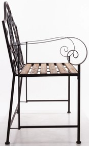 Kovácsoltvas jellegű barna fekete fémvázas kerti pad fa lécekkel 96x108x53cm
