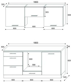 CELESTE 180 cm magasfényű, taupe színű konyhabútor