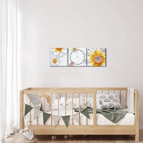 Kép - Kompozíció virágokkal és pillangókkal (órával) (90x30 cm)