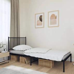 fekete fém ágykeret fejtámlával 100 x 200 cm