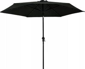 Kerti Napernyő LED-del és acéloszloppal, 300 cm, fekete