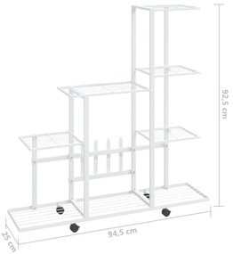 fehér acél virágtartó állvány kerékkel 94,5 x 25 x 92,5 cm