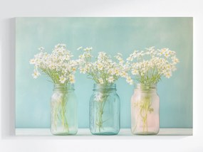 Canvas Vászonkép Dekoráció Színes Befőttesüvegek Fehér Virágok Tavasz 60x40