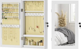 HOMCOM Fali Ékszer Tükör, Ékszertartó Kulccsal, Teljes Hosszúságú Tükör MDF-ből a Hálószobába és Nappaliba, 36.5x9.5x67 cm, Fehér | Aosom