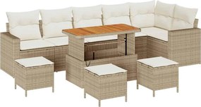 vidaXL Kerti Kanapé Szett 10 pcs Bézs polirattan