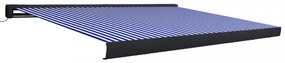 kék és fehér motorizált kazettás napellenző 450 x 300 cm