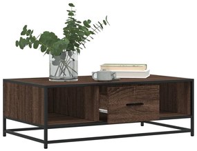 Barna tölgy színű szerelt fa és fém dohányzóasztal 100x57x35 cm