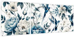 Kép - Kolibrikok virágokkal (órával) (90x30 cm)