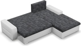 Toronto sarokkanapé, 2 ágyneműtartóval, fonott + műbőr, jobboldali, sötétszürke - fehér