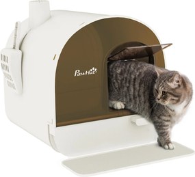 PawHut Zárt Macskaalom Tároló Fedéllel, Macska WC, Kétoldalas Alomlapáttal és Alomfogó Szőnyeggel, Kihúzható Tálca, Nagy macskák részére, Fehér+Fekete