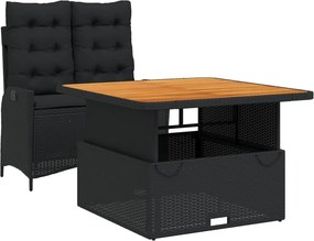 vidaXL 2 részes fekete polyrattan kerti étkezőgarnitúra párnával