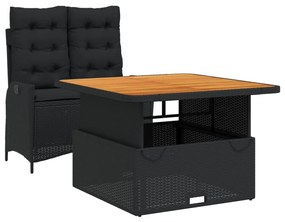 vidaXL 2 részes fekete polyrattan kerti étkezőgarnitúra párnával