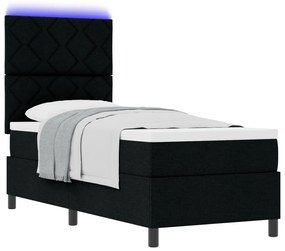 Rugós ágy matraccal és LED világítással, fekete, 80 x 200 cm, szövet