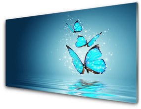Modern üvegkép Butterflies Blue Water Art 100x50 cm