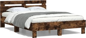 vidaXL füstös tölgy színű szerelt fa ágykeret fejtámlával 120x190 cm