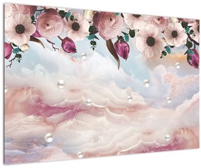 Rózsaszín virágokképe rózsaszín márvánnyal (90x60 cm)