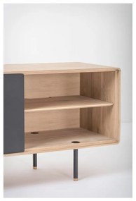 Fekete-natúr színű tölgyfa TV-állvány 180x64 cm Fina – Gazzda