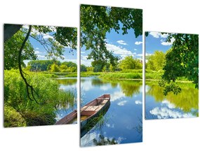 Egy nyári folyó képe hajóval (90x60 cm)