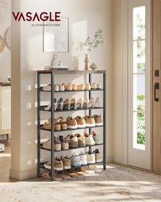 VASAGLE cipőtartó állvány, 6 szintes, 28x75x114 cm, barna-fekete