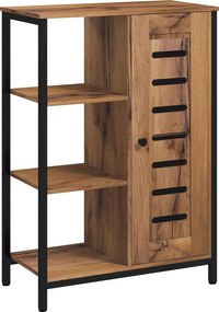 Kleankin Ipari Stílusú Fürdőszobabútor, Acél Váz, 3 Nyitott Polc, 2-szintes Szekrény, Rácsos Ajtó, 60 x 30 x 85 cm, Rusztikus Barna | Aosom