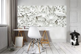 Flizelin fotótapéta Levelek és virágok fehér alapon 250x104 +ragasztó