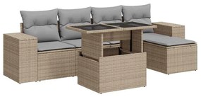 vidaXL 6 részes bézs polyrattan kerti ülőgarnitúra párnával