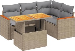 vidaXL 5 részes bézs polyrattan kerti ülőgarnitúra párnákkal