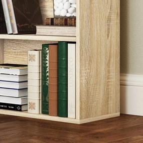 HOMCOM Könyvespolc, 5-Szintes Tárolópolc, Könyvespolc Állítható Polcokkal Nappaliba, Hálószobába, Irodába, 60 x 24 x 133,5 cm, Természetes fa | Aosom