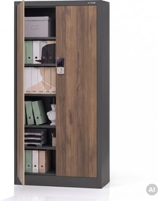 Fém irodai szekrény kódzárral, antracit, dió, 900x1850x400 mm: DANIEL Eco Design