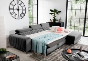 Szürke bársony kinyitható-tárolóhelyes sarokkanapé (jobb oldali-heverő résszel) Grayson – ELTAP