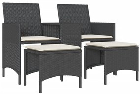 2 személyes fekete polyrattan kerti kanapé asztallal/székkel