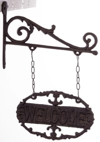 Öntöttvas sötétbarna felületre szerelhető Welcome feliratú fali cégér 32x22x3,5cm