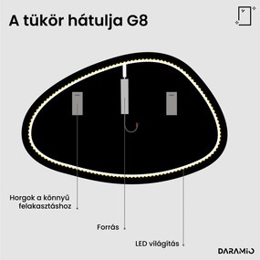 Kavics alakú tükör LED-világítással G8