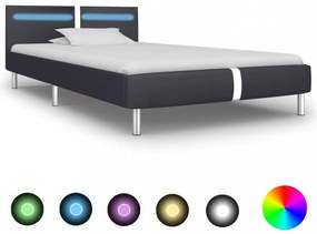 Fekete műbőr LED-es ágykeret 90 x 200 cm