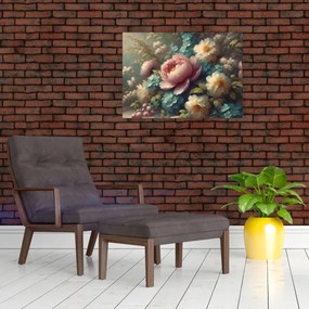 Üveg kép - Természet csendélet virágokkal - festmény (70x50 cm)