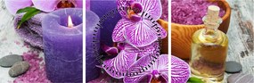 Orchideák és gyertyák képe (órával) (90x30 cm)