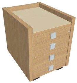 Verno mobil konténer 47 x 60 cm üveggel, 4 fiók, világos tölgy / vanília