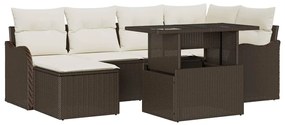 vidaXL Kerti Kanapé Szett párnával 7 pcs Barna Poli rattan