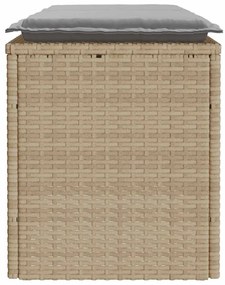 Bézs polyrattan kerti pad párnával 110x40x44 cm