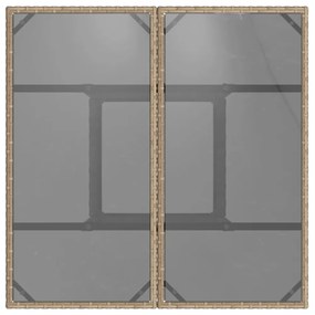 bézs polyrattan üveglapos kerti asztal 80 x 80 x 75 cm