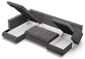 Tokio U sarokkanapé, 3 ágyneműtartóval, kordbársony, baloldali, szürke