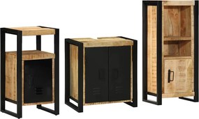 vidaXL Fürdőszoba bútor szett 3 pcs Barna és fekete Tömör Mangófát