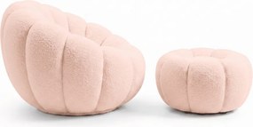 Forgatható design karosszék BLOOM zsámollyal, világos rózsaszín