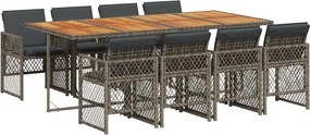 vidaXL 9 részes szürke polyrattan kerti étkezőgarnitúra párnával