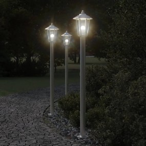 3 db ezüstszínű rozsdamentes acél kültéri állólámpa 120 cm