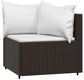 2 db barna polyrattan kerti sarokkanapé párnákkal