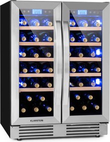 Klarstein Vinovilla Duo 42, 2 zónás borhűtő, 126 liter, 42 palack, 3 színű LED világítás, üvegajtó