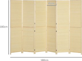 HOMCOM Bambusz Beltéri Szobaelválasztó 6 Panel 270 x 180 cm Összecsukható Elválasztó - Természetes | Aosom