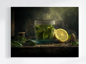 Vászonkép Canvas Zöld Tea Ital Főzet Gyógynövények Csésze 100x75